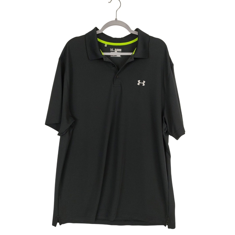 Under Armour Mens HeatGear Loose Fit Performance‎ Polo Shirt Black 2XL Logo